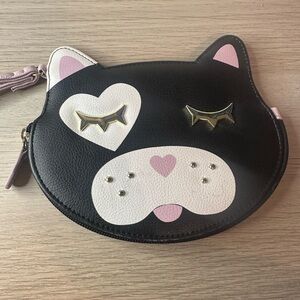 Black Cat Face Pouch with Pink and White Accents